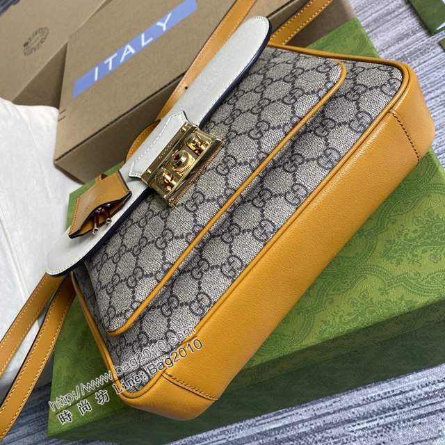 Gucci新款女包 古馳白/黃拼色手提肩背包 Gucci小鎖扣郵差包 644527  ydg3070